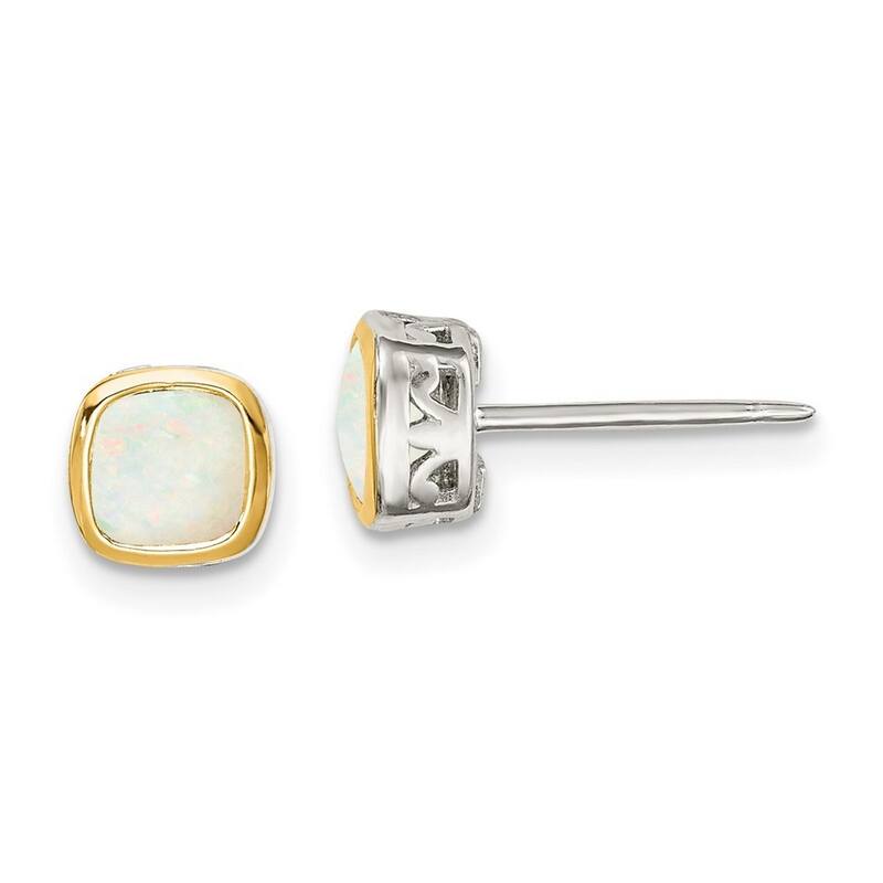 Curata 925 Sterling Silver With 14k Accent 6.5mm Milky Opal Square Stud Earrings
