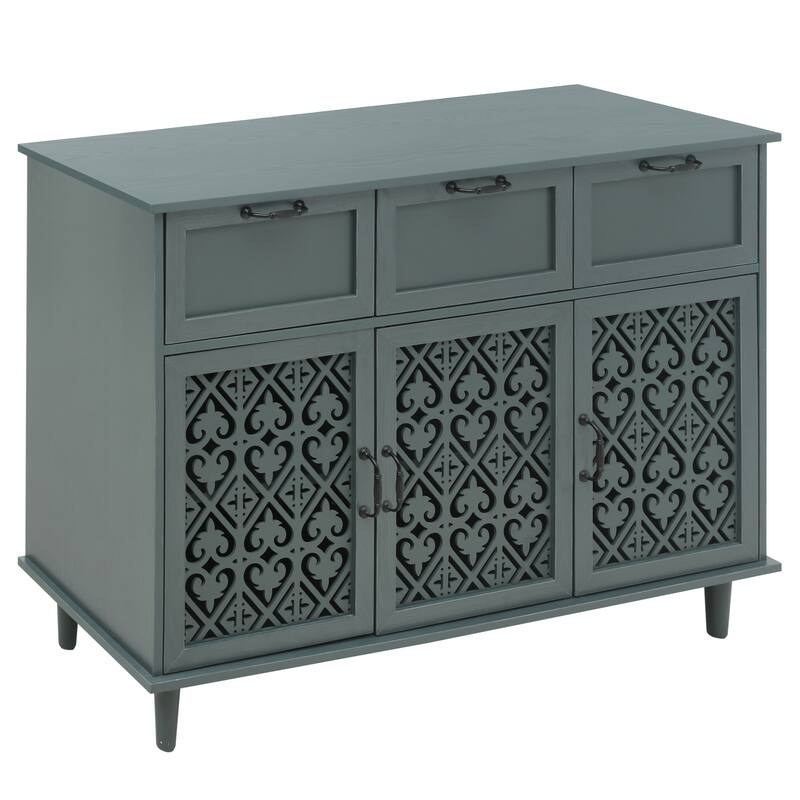 Retro Style 47.24" Horizontal Dresser with 3 Drawer and 3 Door, Carved Panel for Bedroom, Living Room