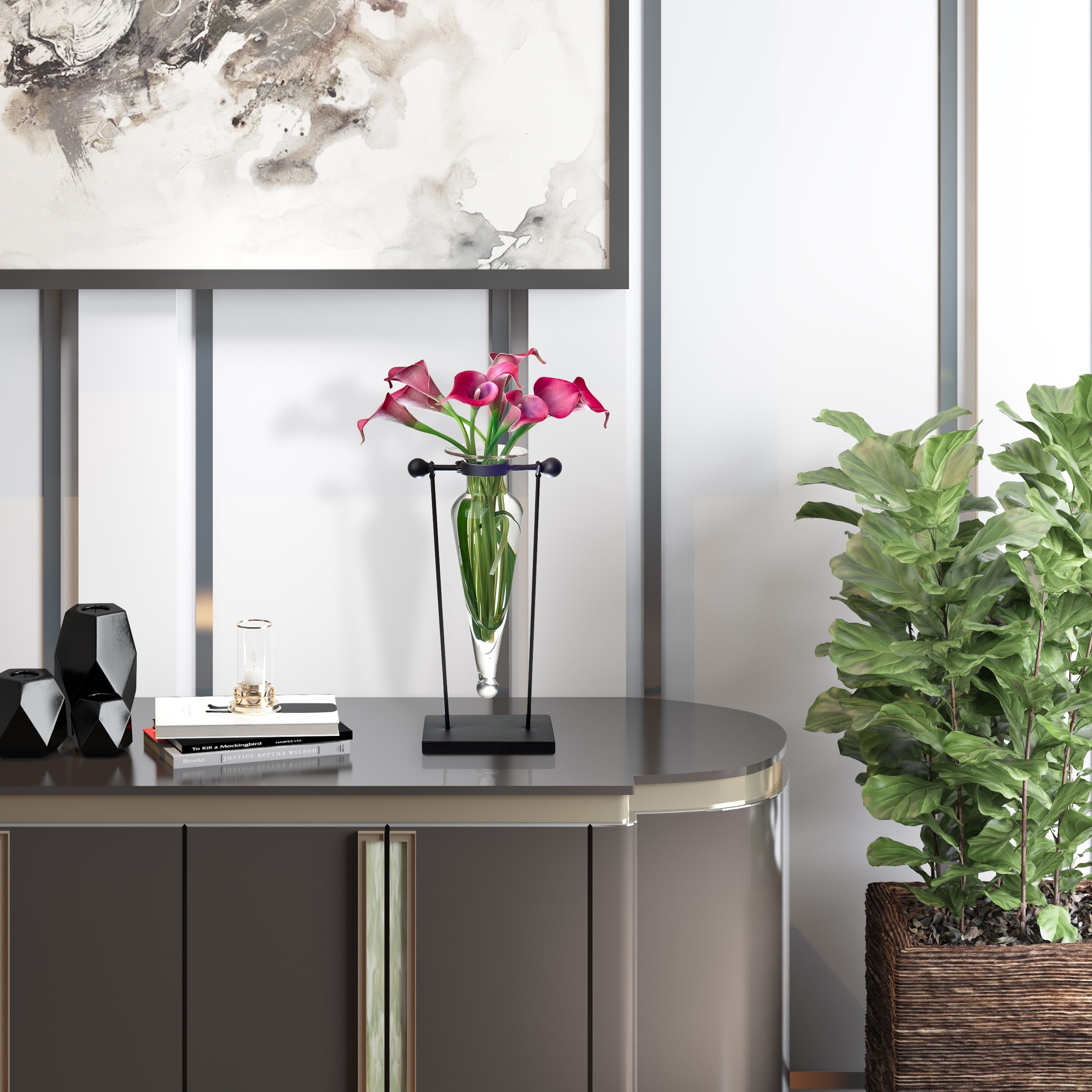 Clear Amphora Vase on Stand