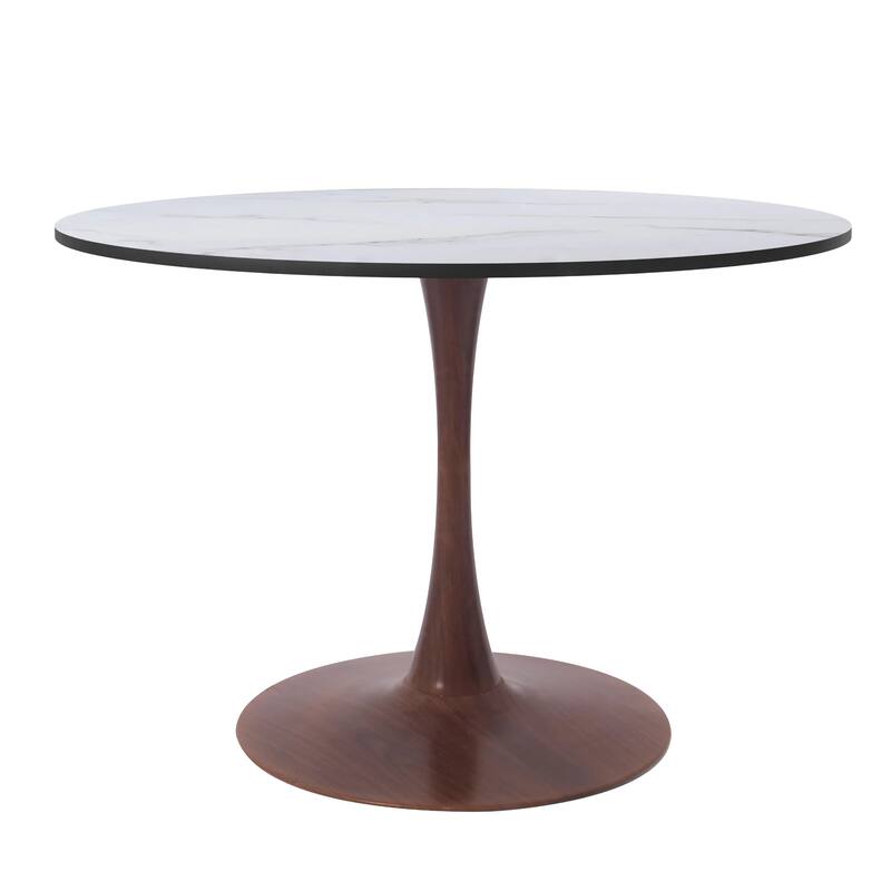 Bristol 35" Round Dining Table with MDF Top and Walnut Steel Pedestal Base for Modern Kitchen and Dining Room