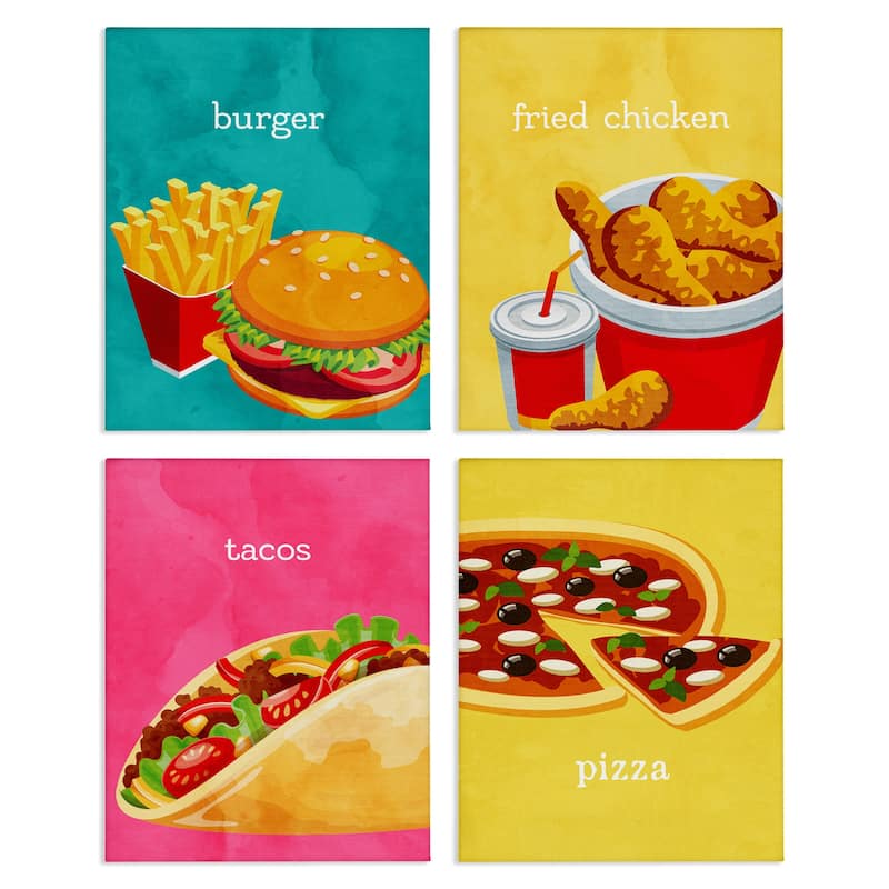 Stupell Delicious Fast Food Meals Canvas Wall Art Design By Kim Allen (Set of 4) - 16 x 20