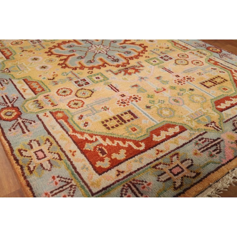 Hand Knotted Oriental 100% Wool Carpet Traditional Geometric Yellow & Gold Heriz (serapi) Area Rug - 5' 10'' X 4' 0''