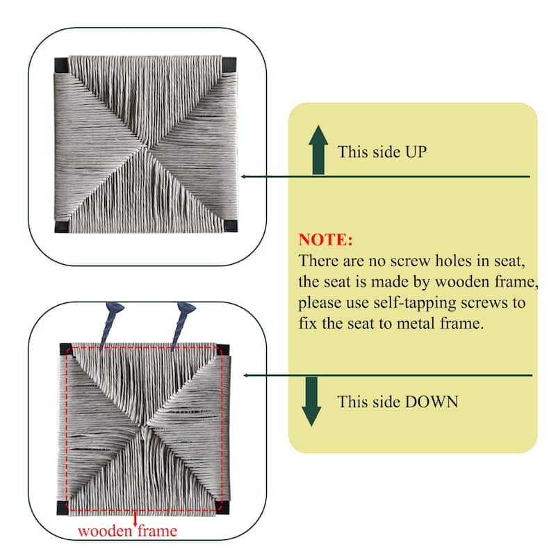 Bar Stools Set of 2, Paper Rope Weave Dining Chairs with Back, Hand Weave Stools for Kitchen Island, Bar & Counter