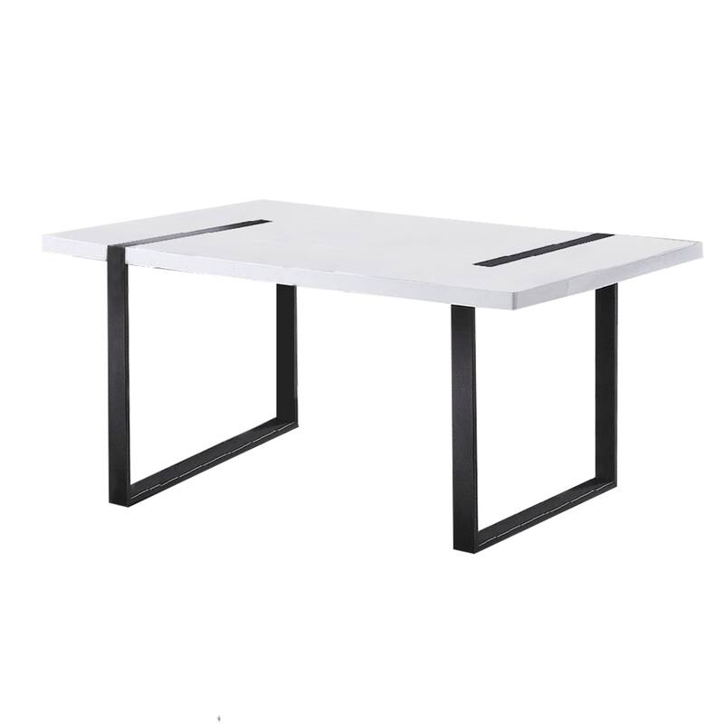 Alz Dining Table, 66 Inch White High Gloss Top, Modern Sleek Black Frame - Black, White