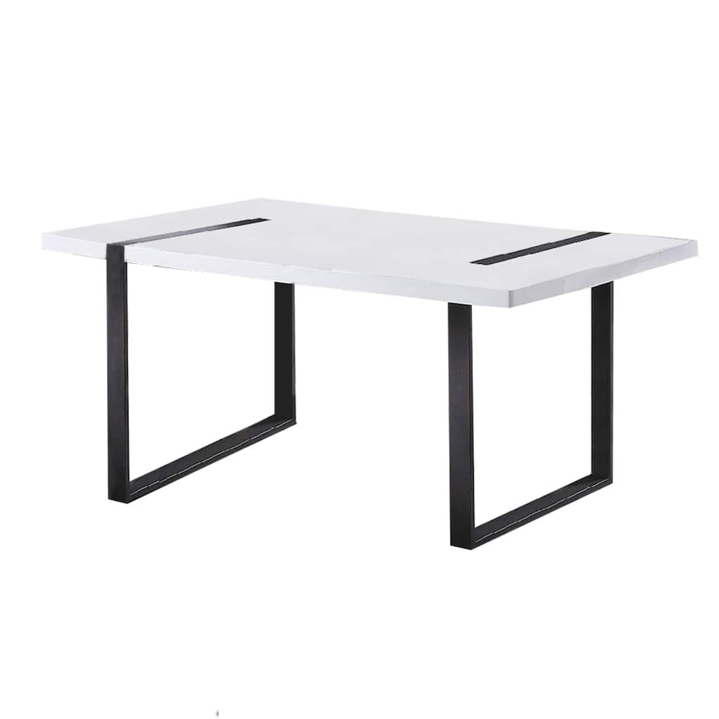 Alz Dining Table, 66 Inch White High Gloss Top, Modern Sleek Black Frame - Black, White