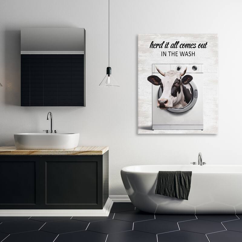 Stupell Cow & Washing Machine Canvas Wall Art Design By Lettered and Lined