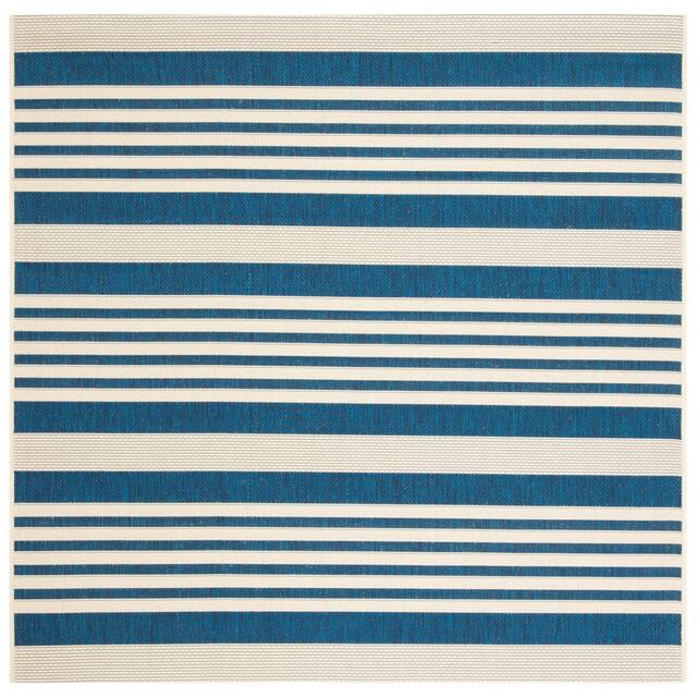 SAFAVIEH Courtyard Charmaine Indoor/ Outdoor Waterproof Area Rug - 5'3" x 5'3" Square - Navy/Beige