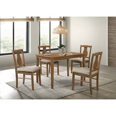 Rustic 5-Piece Dining Set with Weathered Oak Table and Upholstered Chairs, Perfect for Cozy Dining Spaces