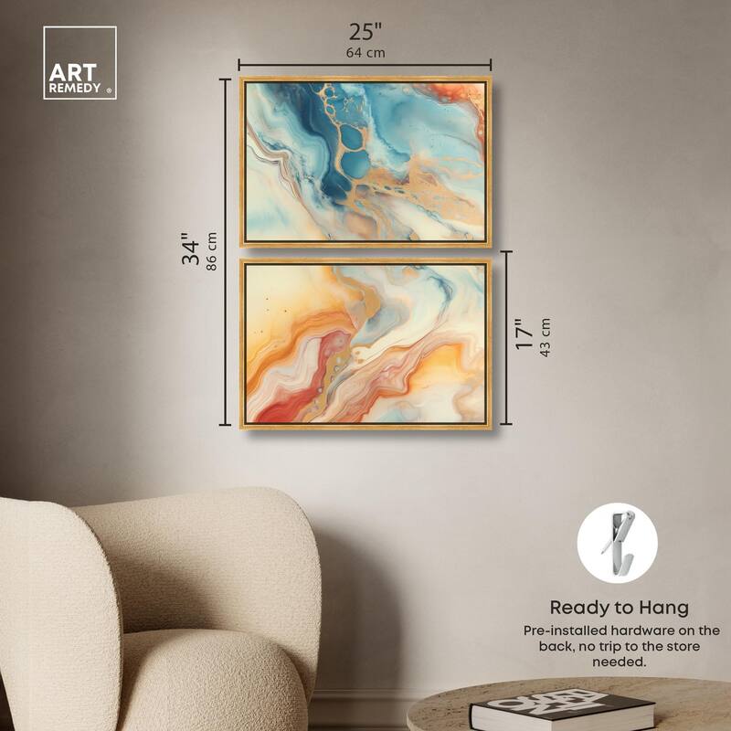 Marbled Sunrise I Canvas Set of 2 by Art Remedy
