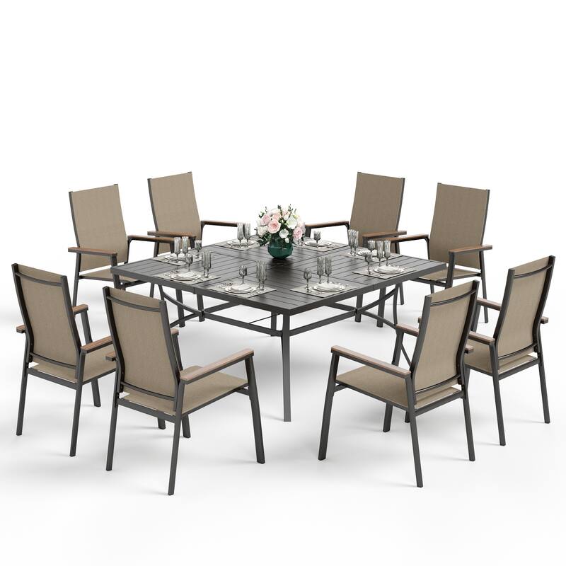 MAISON ARTS 9 Piece Patio Dining Set with 8 Stackable Textilene Chairs and 1 Metal Table
