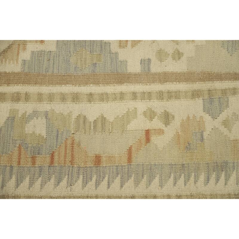 Hand Woven Oriental 100% Wool Carpet Southwestern Tribal Beige & Ivories Kilim Area Rug - 4' 11'' X 3' 2''