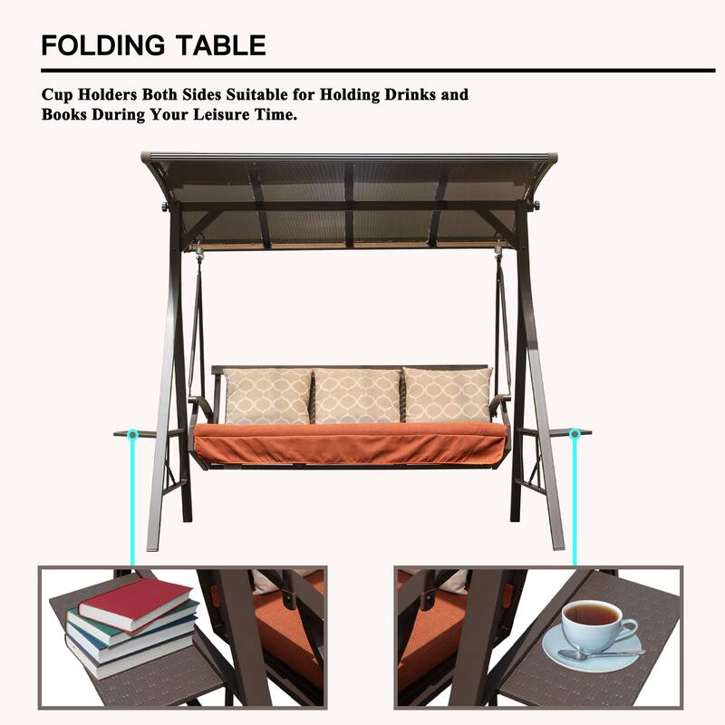 DOMI 3-Person Patio Porch Swing with Adjustable Canopy, Sunbrella Cushions