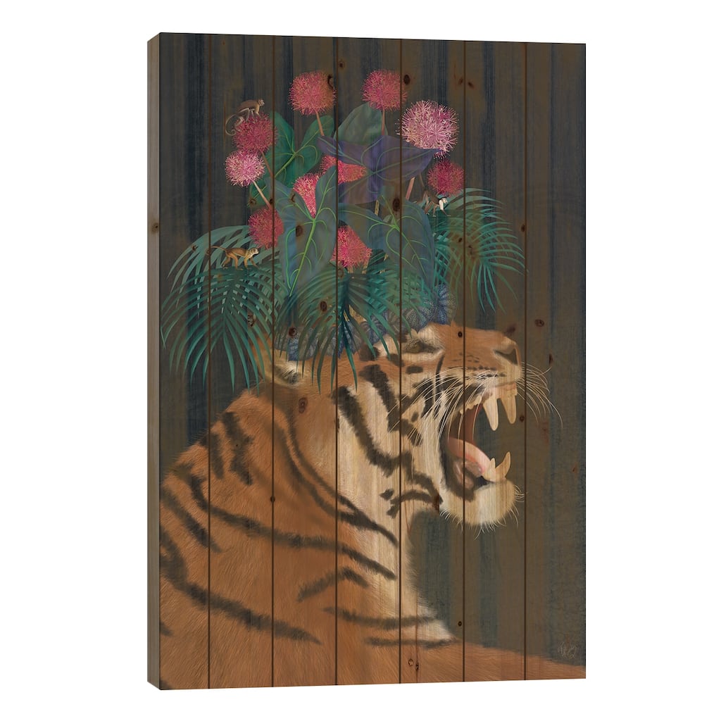 Hot House Tiger I Print On Wood by Fab Funky - Multi-Color