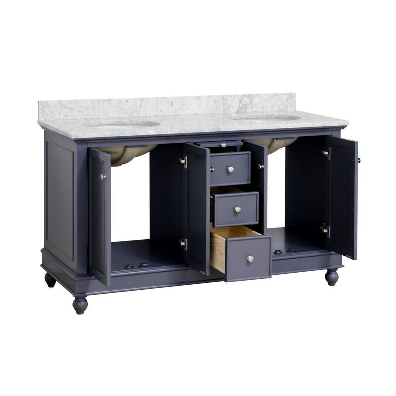 KitchenBathCollection Bella 60" Double Bathroom Vanity with Carrara Marble Top