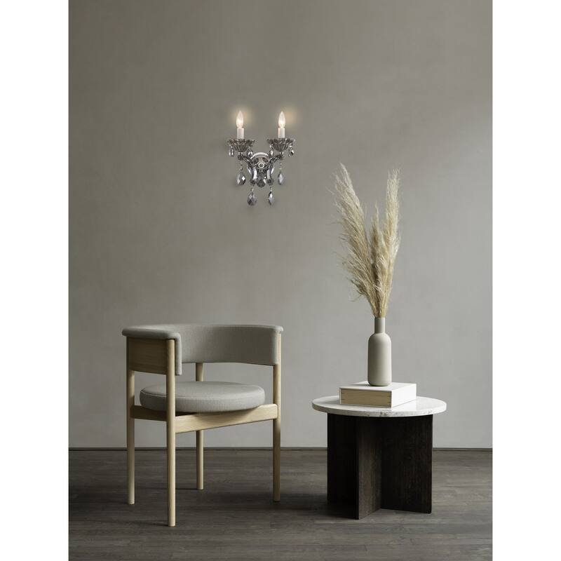 2 Light Chrome Metal Frame Wall Sconce with Smoke Crystal