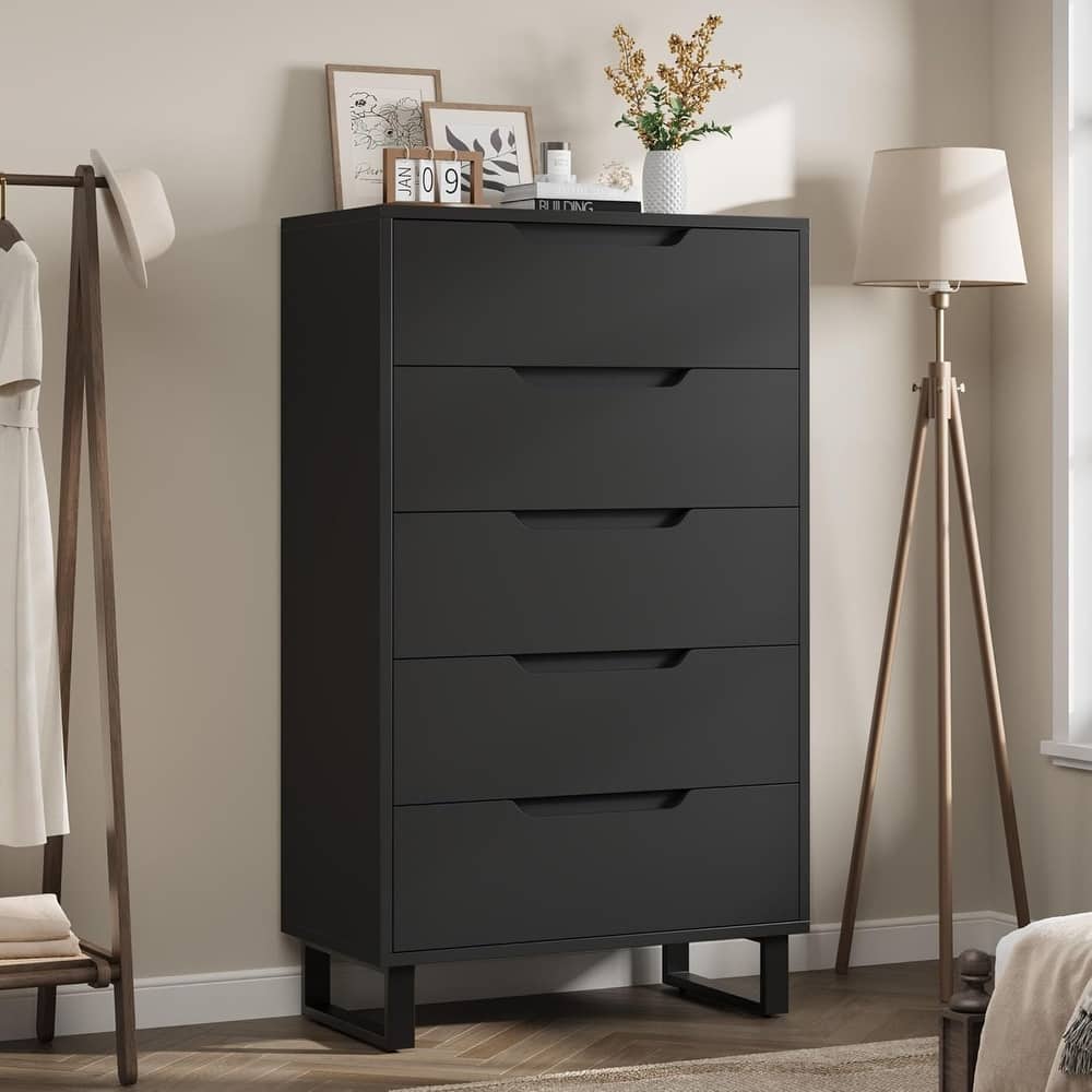 5-Drawer Dresser for Bedroom, 50" Tall Freestanding Vertical Wooden Chest Storage