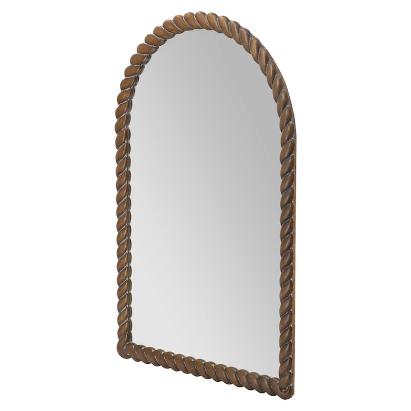 24x35.8" Arched Wall Mirror with Pine Wood Frame - Brown
