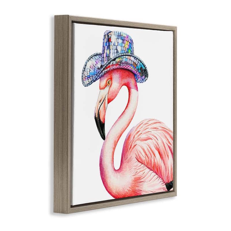 Stupell Disco Hat on Flamingo Framed Floater Canvas Wall Art Design By Amanda Greenwood