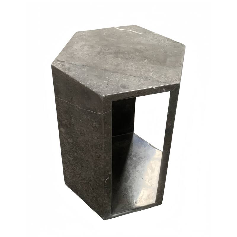 Roomfitters Luxury Natural Marble Hexagon Side Table, Solid Stone Geometric Pedestal End Table, Polished Finish