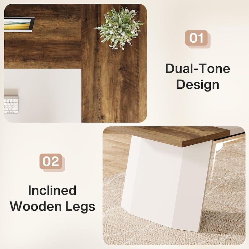 78.7-Inch L-Shaped Executive Desk with 55.1" Storage Cabinet, Modern Office Desk Business Furniture