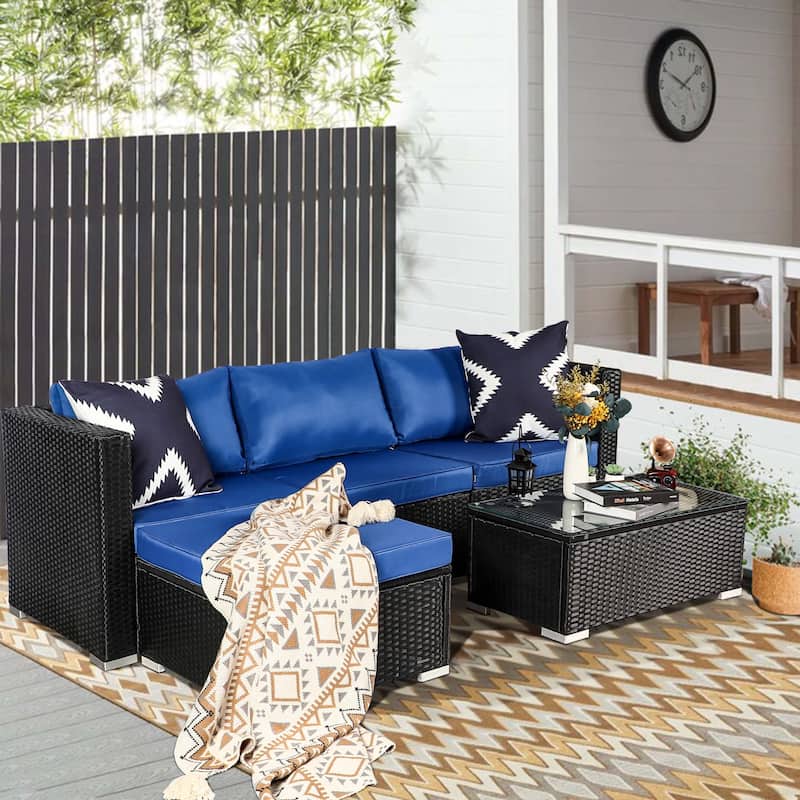 Vrakae 5 Piece Outdoor Patio Rattan Wicker Sectional Set