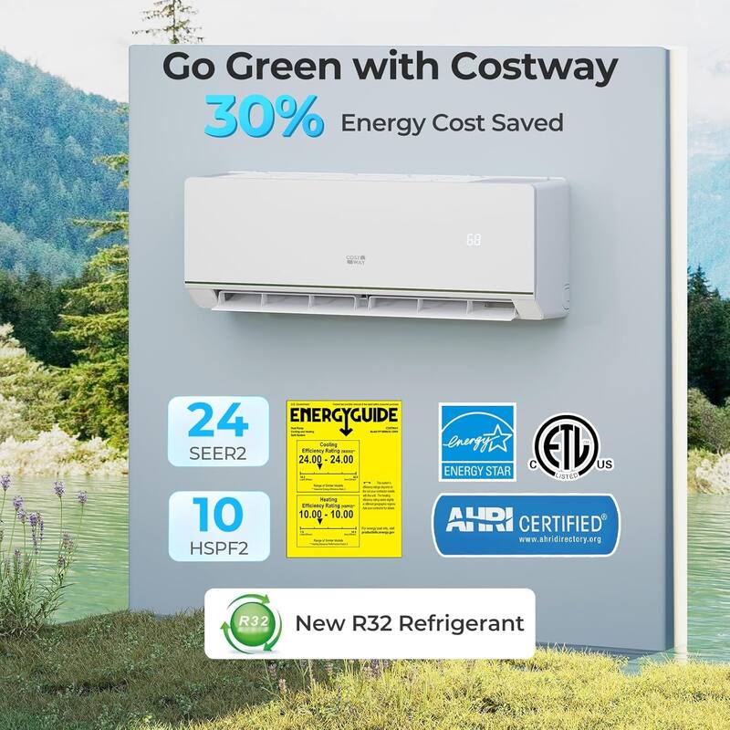 12000BTU Mini Split AC 24 SEER2 208-230V Energy Saving Air Conditioner