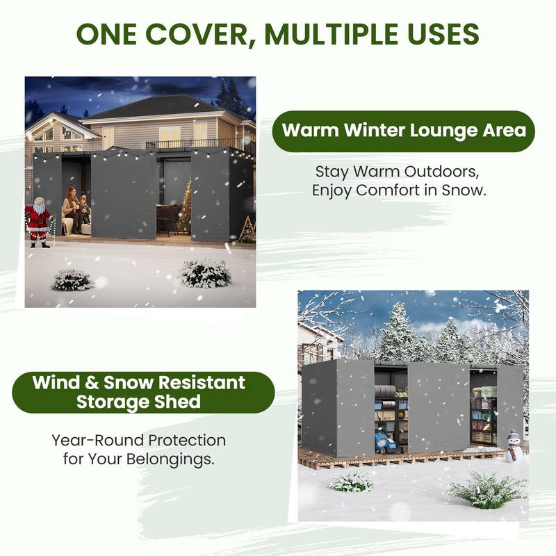 EROMMY Waterproof Pergola Winter Cover with Sidewalls, Mesh Windows and Roll-Up Door, All-Season Weather Enclosure