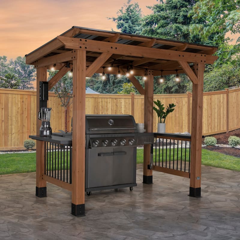 Backyard Discovery Saxony 8x5' Cedar BBQ Grill Gazebo with Steel Roof