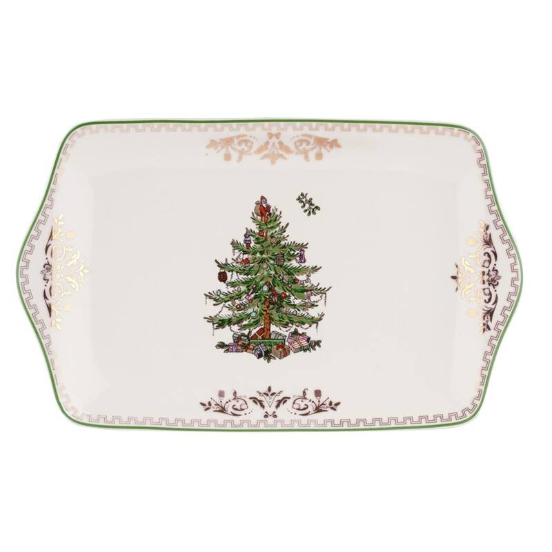 Spode Christmas Tree Gold Dessert Tray - 12" L x 7" W - 12" L x 7" W