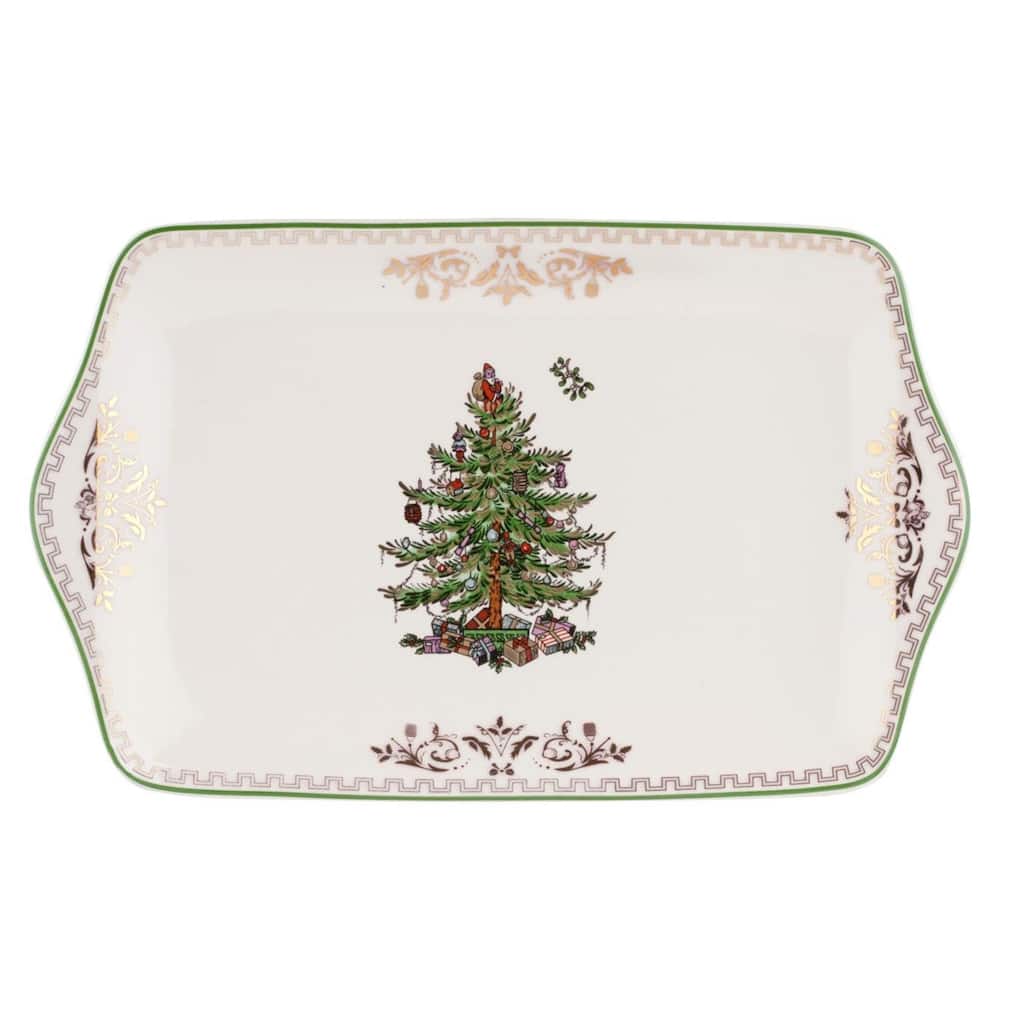 Spode Christmas Tree Gold Dessert Tray - 12" L x 7" W