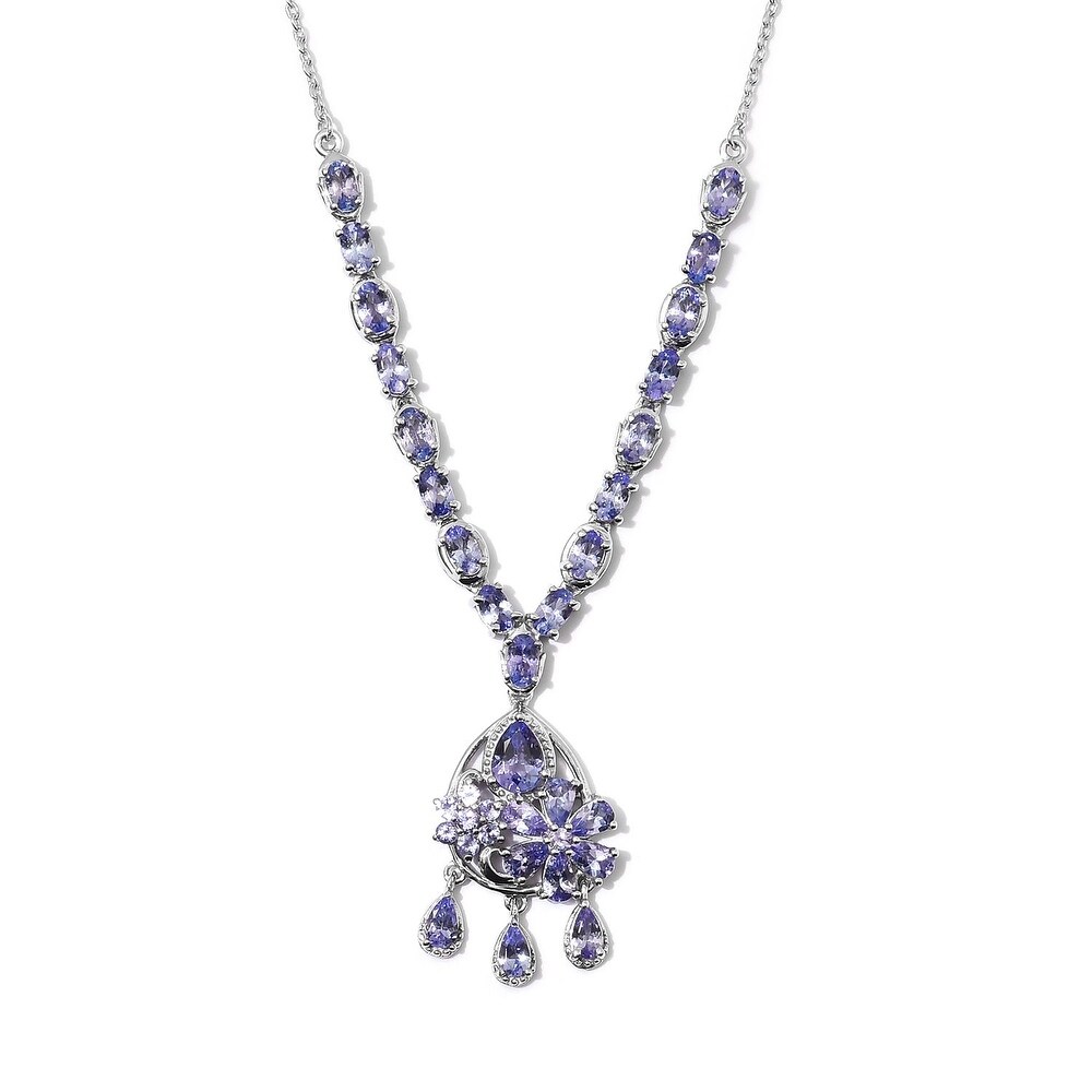 925 Sterling Silver Blue Tanzanite Necklace Size 18 Inch Ct 6.71 - Size ...