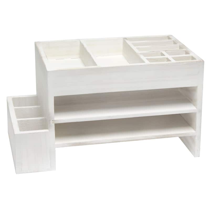 15.5" White Home Office Desk Organizer Storage Cubbies Letter Tray