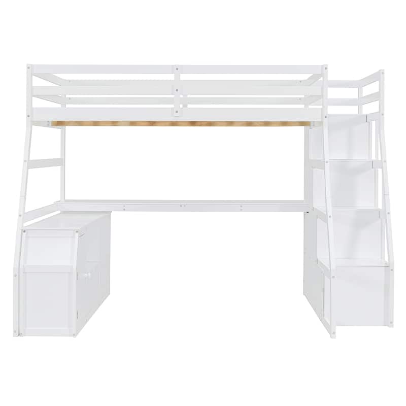 Wood Loft Bed with 7 Drawers 2 Shelves, Ladder and Desk for Kids, Bedroom