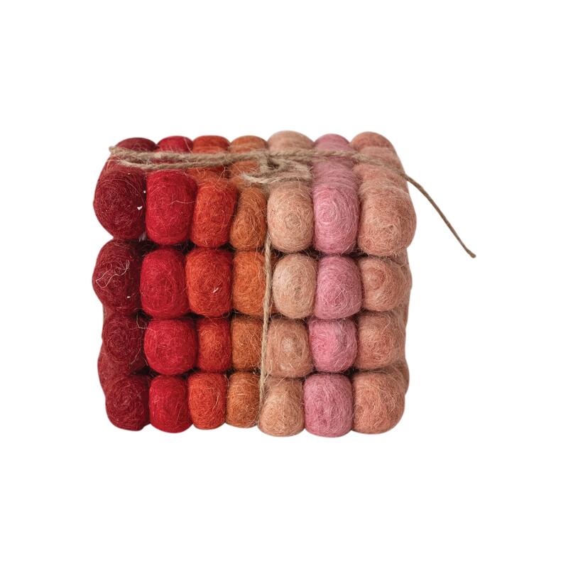 Handmade Wool Felt Ball Coasters, Set of 4 - 4.0"L x 4.0"W x 3.0"H