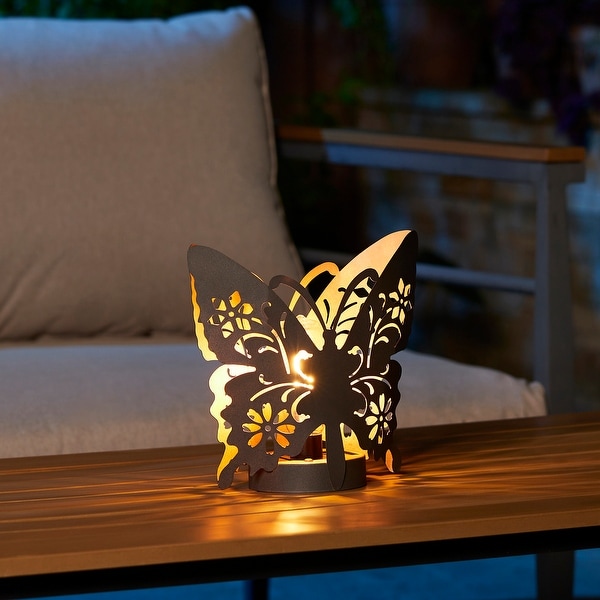 Glitzhome Set of 2 Outdoor Metal Bird/Butterfly Cutout Solar