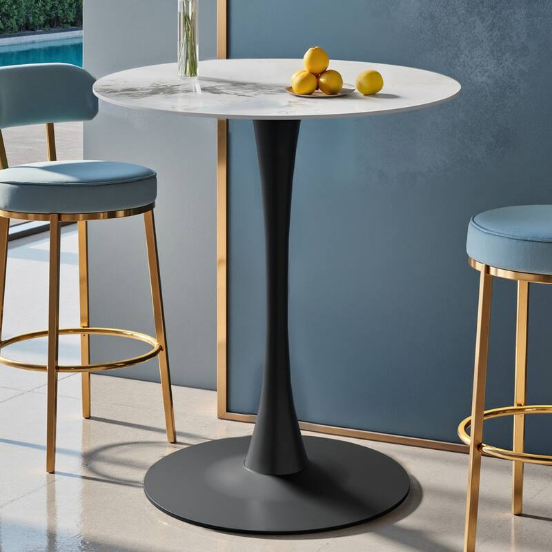 Flower Round Dining Table Modern Tulip Pedestal - 40" Height - Jade White with Black Base