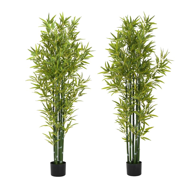 72" Artificial Bamboo with Black Plastic Pot, Set of 2 - Green