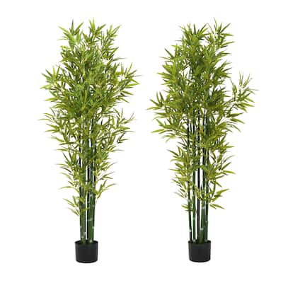 72" Artificial Bamboo with Black Plastic Pot, Set of 2