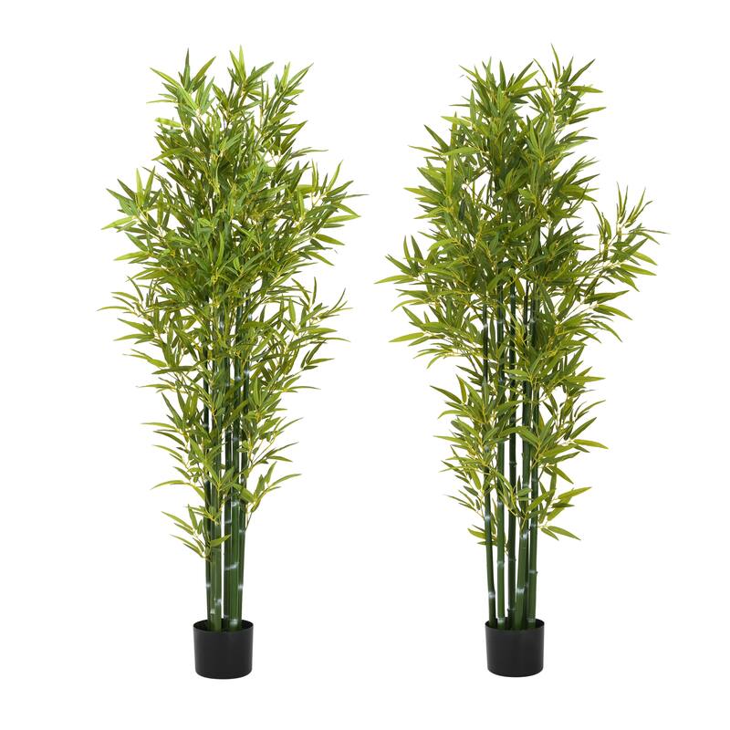 Roomfitters 72'' Artificial Bamboo Tree Set of 2, Tall Faux Indoor Plants with Black Plastic Pots for Home Decor, Green