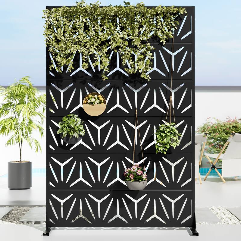 72" H×47"W Dovelina Black Outdoor Freestanding Metal Privacy Screen Decorative Garden Fence - Black - 72"x47"