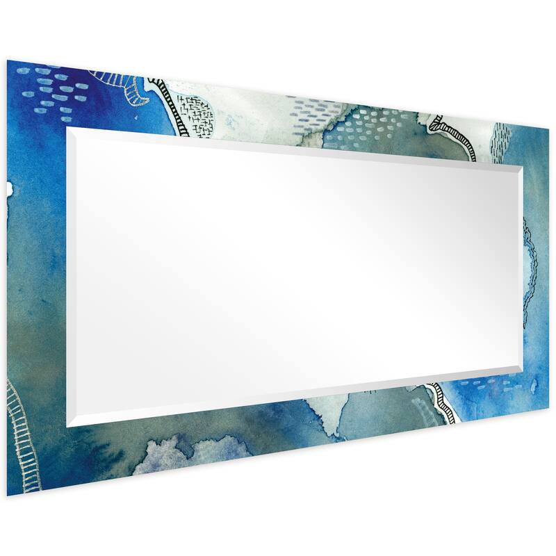 "Subtle Blue"Abstract Rectangular Beveled Wall Mirror on Free Floating Tempered Glass - Multi