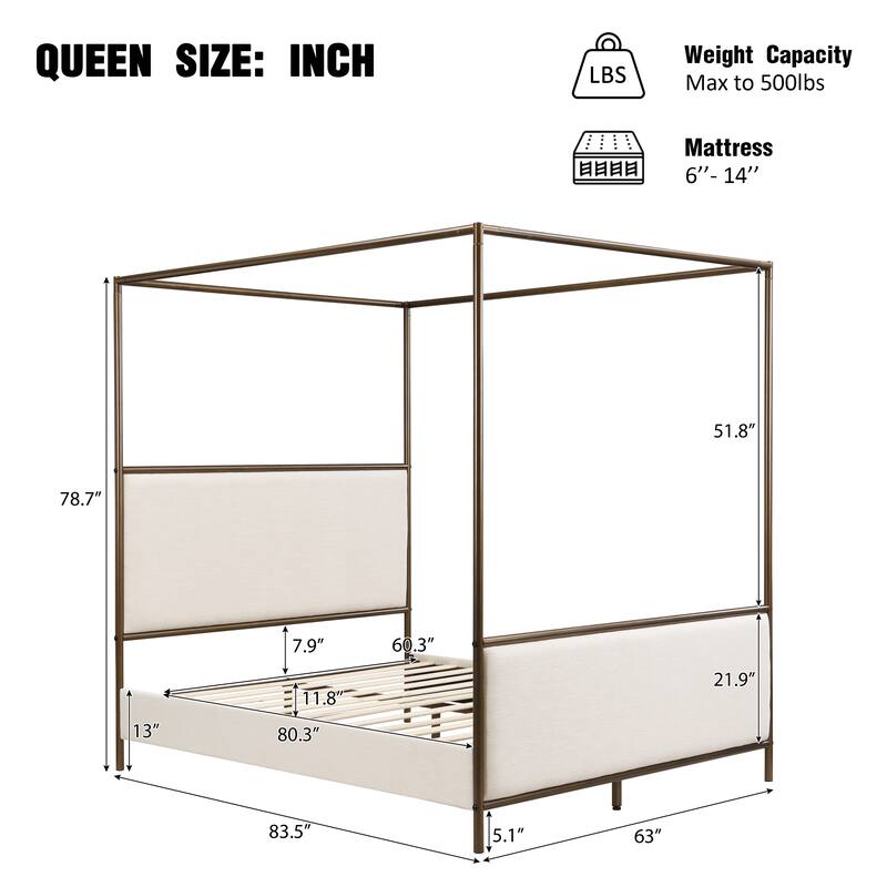 Christopher Knight Home - Alice Modern PU Upholstered King Canopy Bed Frame with Iron Legs