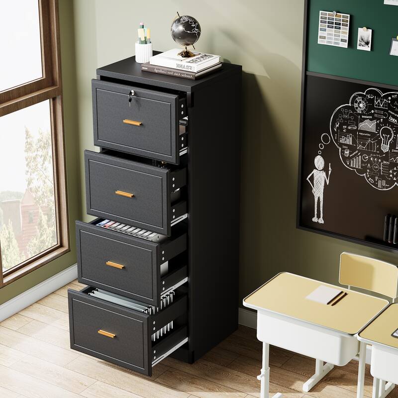 Vertical File Cabinet with 4 Drawers, Lockable Filling Cabinet with Key for Home Office