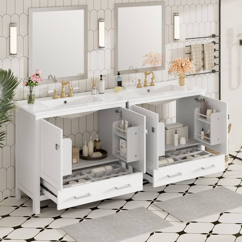 72"Bathroom Vanity with Sink, Soft-Close Doors, Double Storage Shelves & Divided Drawer -Bathroom Cabinet with Ample Storage