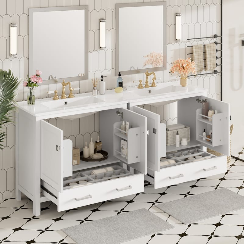 Bathroom Vanity with Double Door Organizers, Divided Drawer and Soft-Close Doors - Modern Bathroom Cabinet with Ample Storage