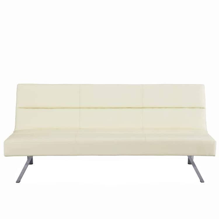 Modern Faux Leather Futon Sofa Bed - Convertible Folding Couch with Chrome Legs, Small Reclining Sofa