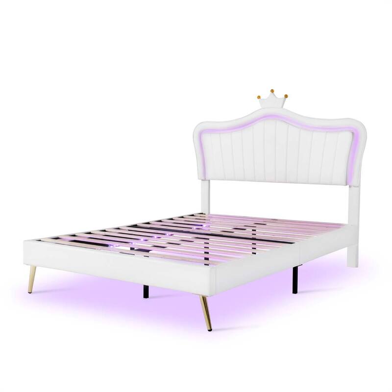 Queen Size Princess Upholstered Bed Frame with LED Lights