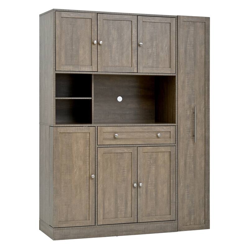 52.8" Buffet Cabinet with Hutch - Kitchen Pantry Storage with Pull-Out Side Cabinet, Shelves & Drawers - Sideboard Cupboard