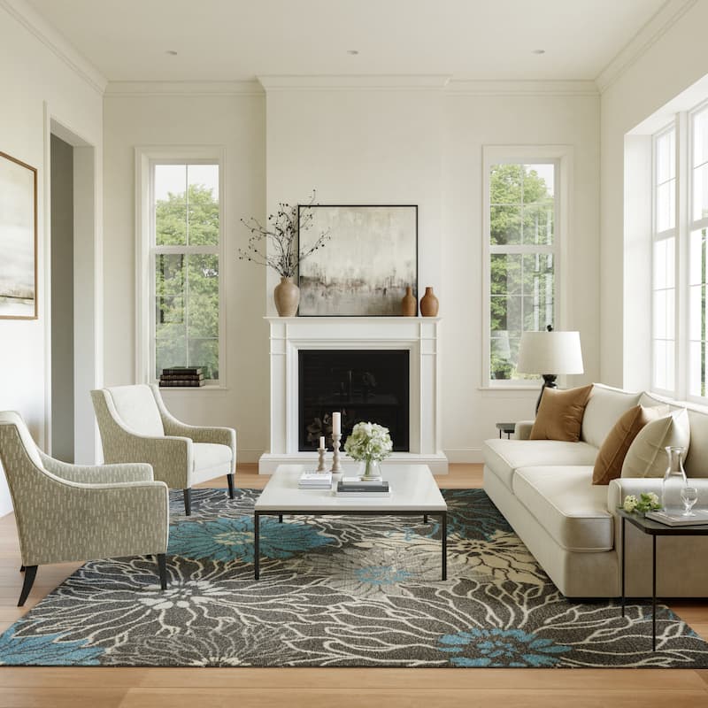 Nourison Passion Abstract Modern Floral Area Rug - 8' x 10' - Grey/Blue