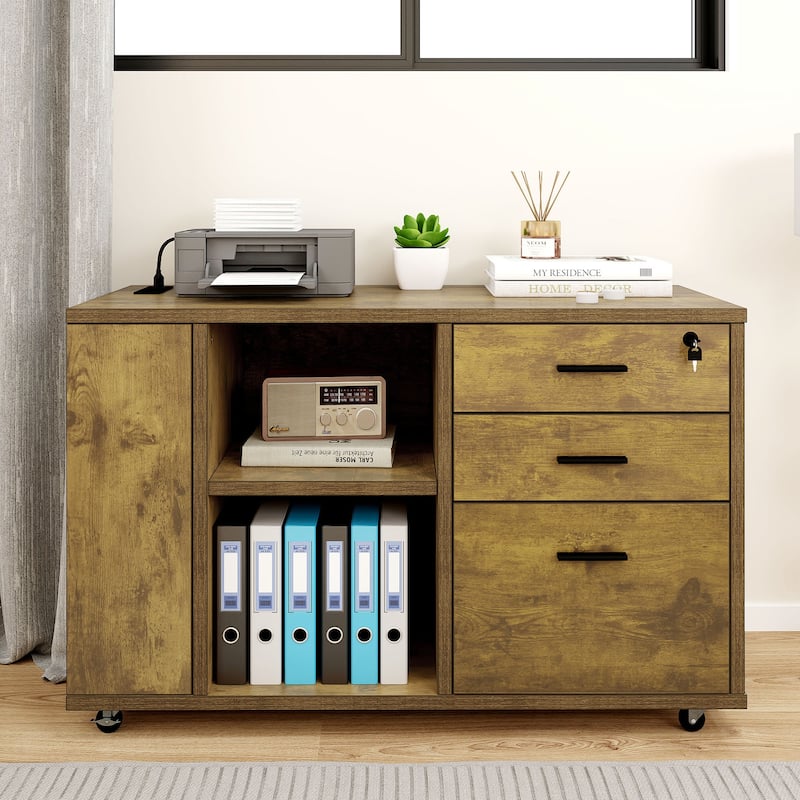 Moasis Mobile File Cabinet with Charging Station and Lock for Home Office